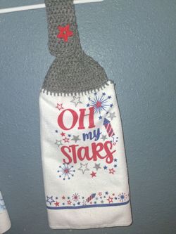 Patriotic Hanging Kitchen Towel with Crochet Top