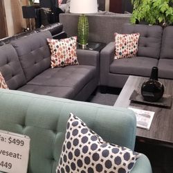 Brand New Gray Linen 72" Sofa + Loveseat 2PCs Set