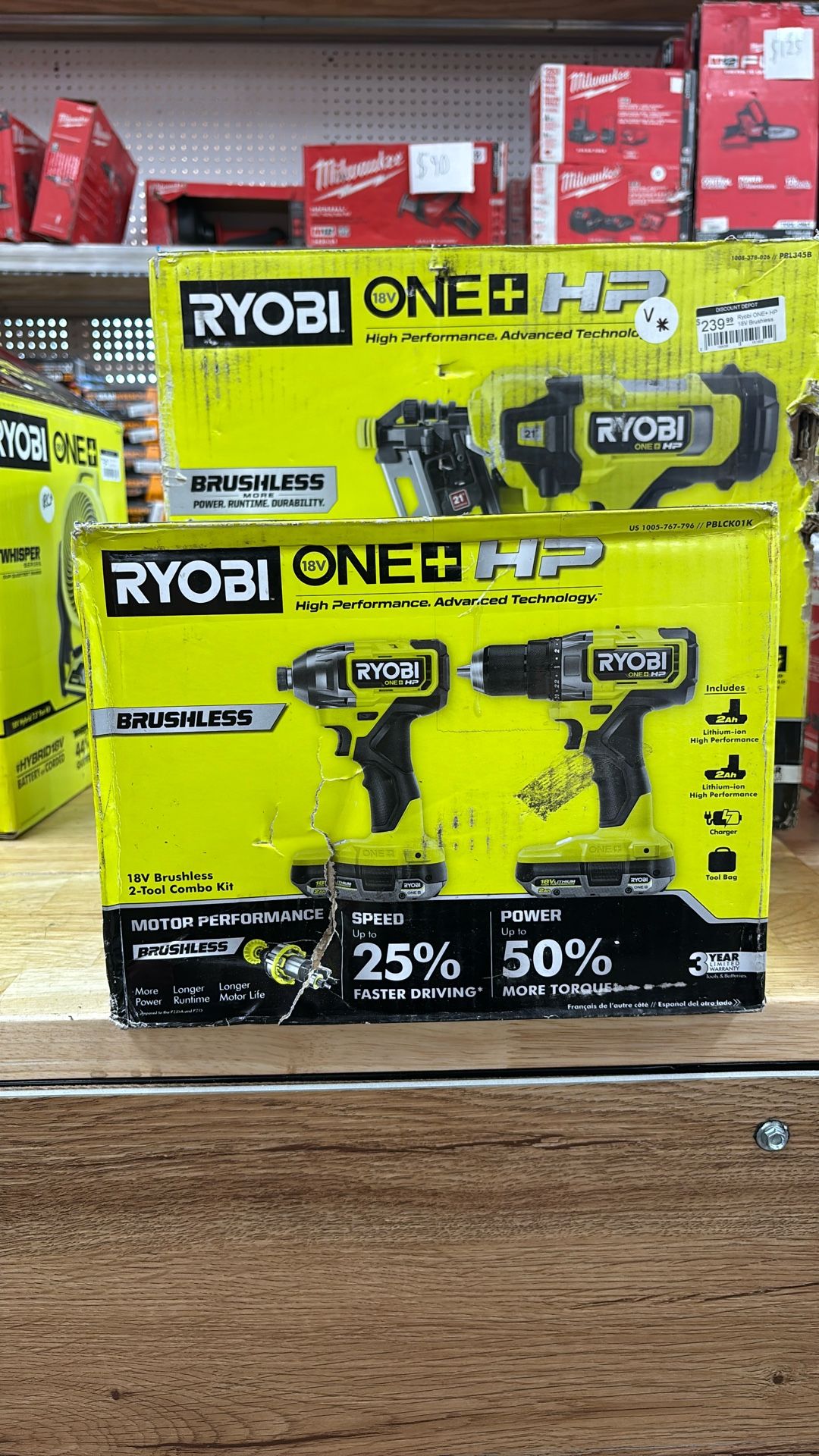 RYOBI ONE+ HP 18V Brushless Cordless 1/2 in. Drill/Driver and Impact Driver Kit w/(2) 2.0 Ah Batteries, Charger, and Bag