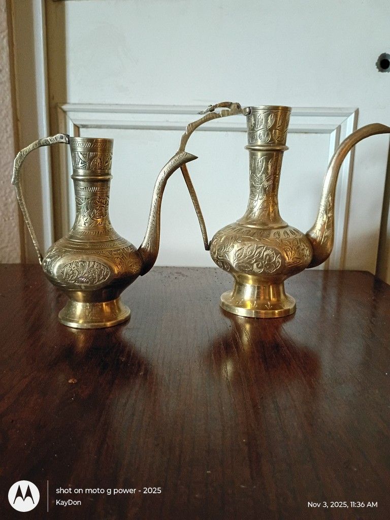 Small And Large Vintage Brass Teapots