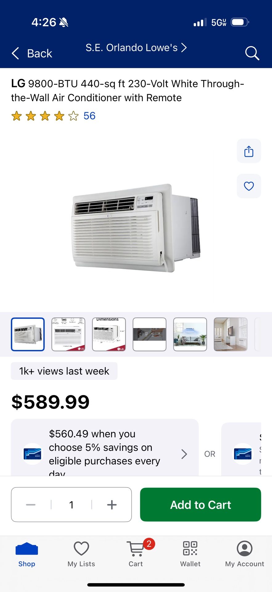 LG 9800-BTU 440-sq ft 230-Volt White Through-the-Wall Air Conditioner