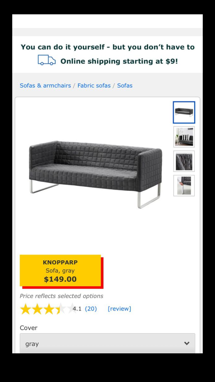 ikea knopparp sofa bundle with feltectors