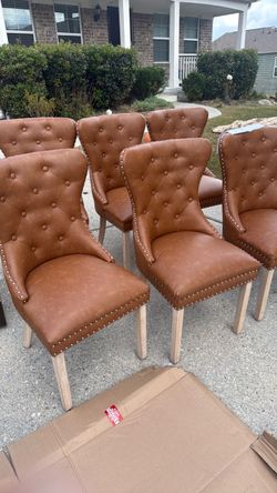 Set of 6 Tufted Leather Dining Chairs