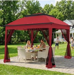 COOS BAY 11x11 Pop-Up Gazebo With Mosquito Netting – Red, New