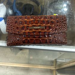 BRAHMIN MODERN CHECKBOOK WALLET BROWN PECAN LEATHER TRIFOLD WALLET