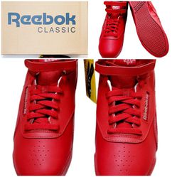 Reebok Sneakers Shoes for Junior Size 6 Classic  Excellent Red/Silver/Gold 