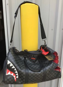 Authentic Sprayground Limited Edition “One Billion” CHECKERED duffle bag SHARK TOOTH Black leather