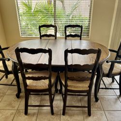 Country French Solid Oak Dining Table With 6 Chairs
