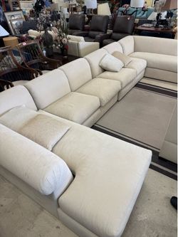Custom modular beige sectional sofa with a 2 chaise lounges by Mason Art of New York - 75” x 174” x 75” - Originally $8500