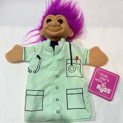 VTG Russ Luv Pet Medical Doctor Troll Hand Puppet Purple Hair Item # 2273
