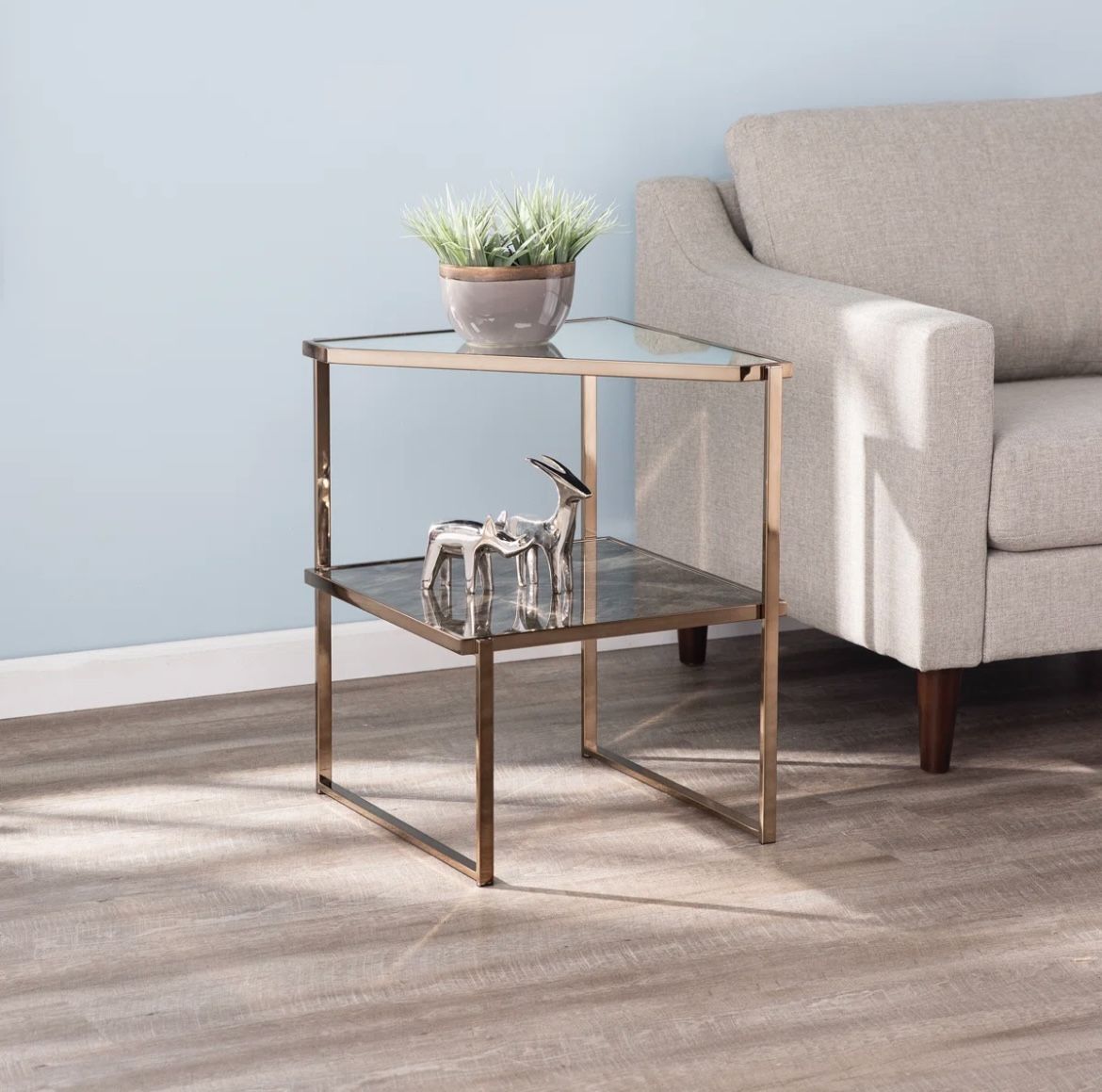 Marble Glass Side Two Tiered Side Table