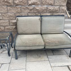 Wrought Iron Bench And End Table 