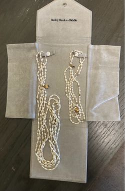 Bailey Banks & Biddle Freshwater Rice Pearl Necklace and Bracelet Set 14K Yellow Gold
