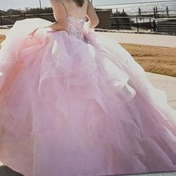 Beautiful Light Pink Strapless Corset Quince Dress