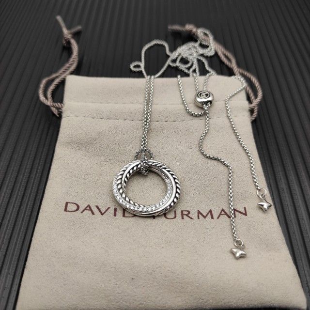 David Yurman 26mm silver round diamond necklace