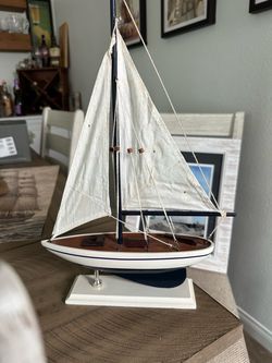 Decorative Wooden Sailboat Model on Stand