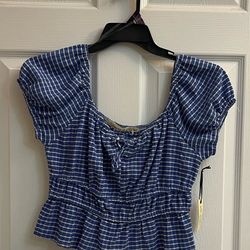 Brand new blue & white peplum top size L Juniors