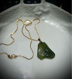 Olive Sea Glass On 18k Gold Plated Necklace *$5 FLAT FEE US SHIPPING*