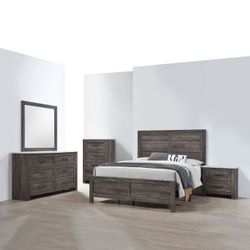Brand New Rustic Gray Wood Bedroom Furniture Set