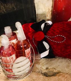 Red Blanket & Shower Caddy