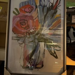 Abstract Floral Artwork in Frame - Brand New-$35