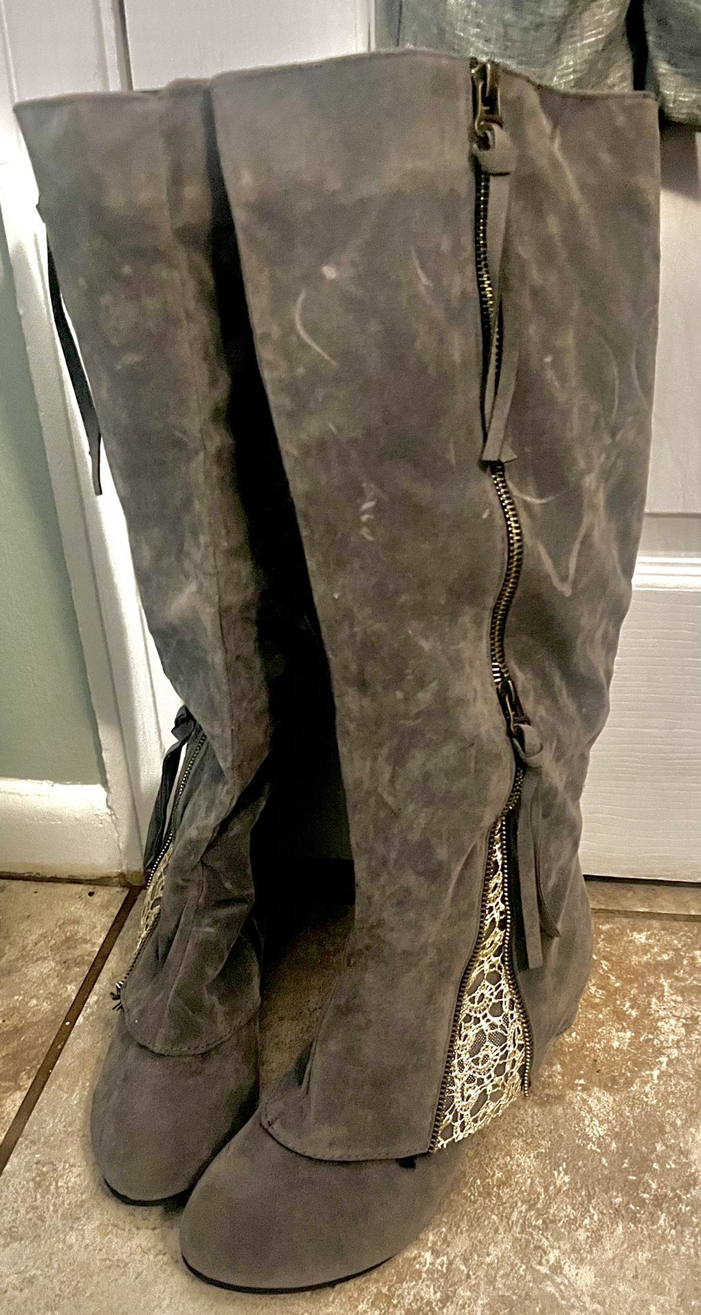 Gray Knee High Boots 6.5-7