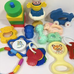 Vintage Baby Toy Lot Of 13 Keys Rattles  Teethers Fisher Price