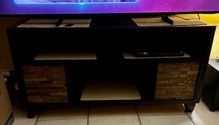Black TV Stand with Stone-Look Panels