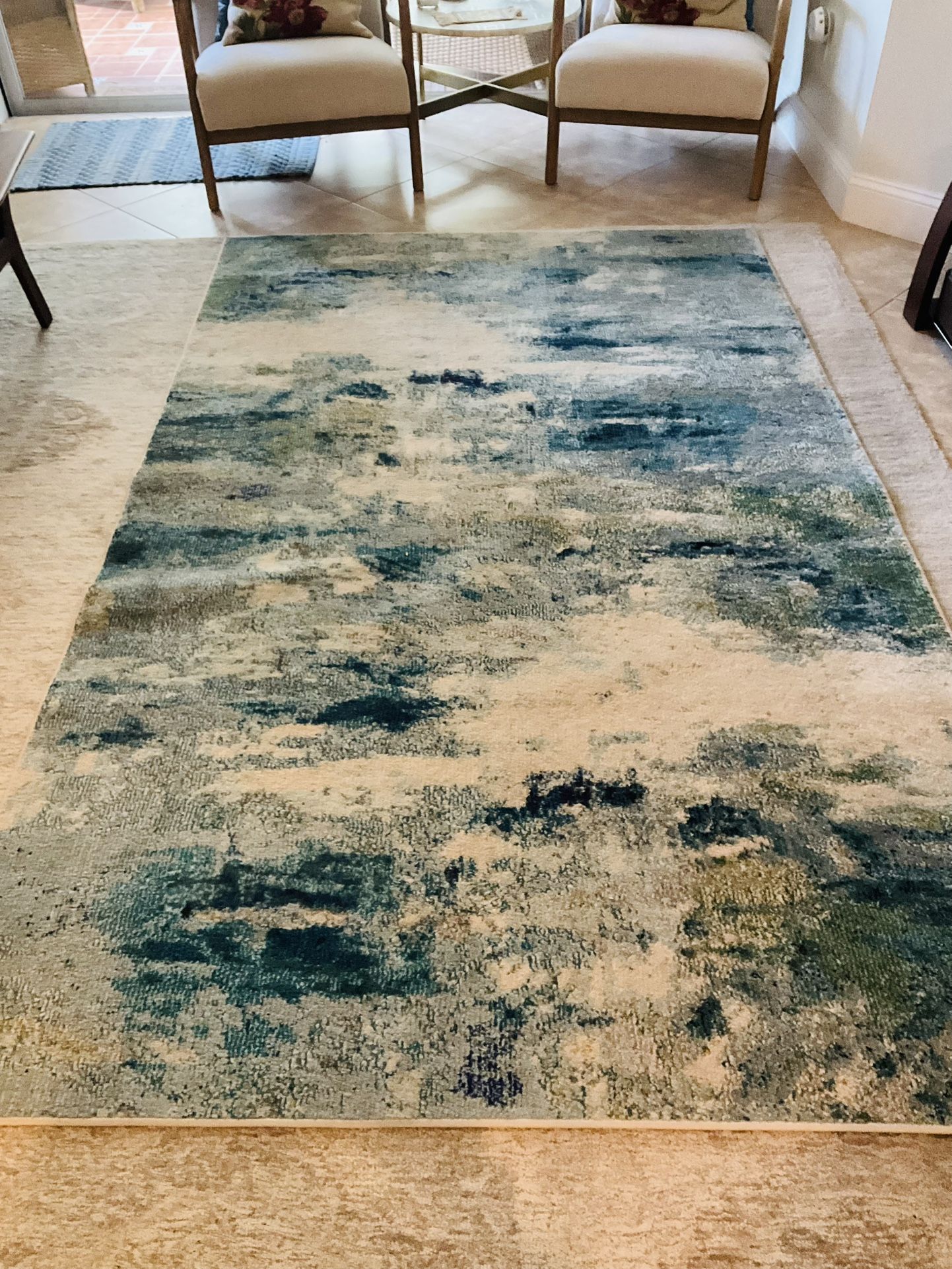 5 ‘ X 8’ White Sea Blue Rug. Like New