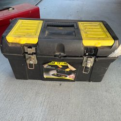 Husky hand toolbox with miscellaneous parts and tools