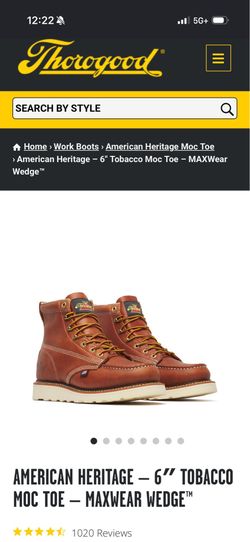 THOROGOOD AMERICAN HERITAGE – 6″ TOBACCO MOC TOE – MAXWEAR WEDGE™ SIZE 10.5