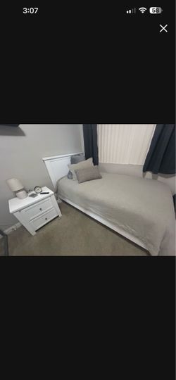 White Bed Frame and Nightstand Set