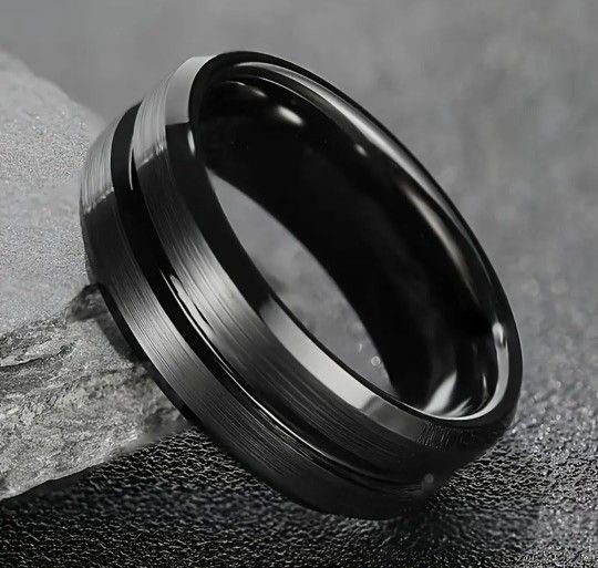 Men's Size 10 Stainless Steel Black Ring