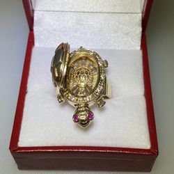 14k Yellow White Rose Gold Turtle Ring Movable Head Legs Tail CZ Cubic Zirconia Moving Parts Three 3 Tone Baby Turtle in Shell Locket size 7 Womens 