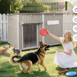 Large Dog House, Outdoor Wooden Dog Kennel with Weatherproof Asphalt Roof for Medium to Large Dogs, Gray