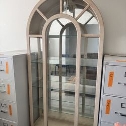 Large Arched Glass Curio Display Cabinet with Glass Shelves