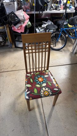 Wood Dining Chair with Floral Upholstered Seat x4