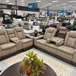 Power Reclining Sofa & Loveseat Set with USB & Wireless Charging – Modern Faux Leather