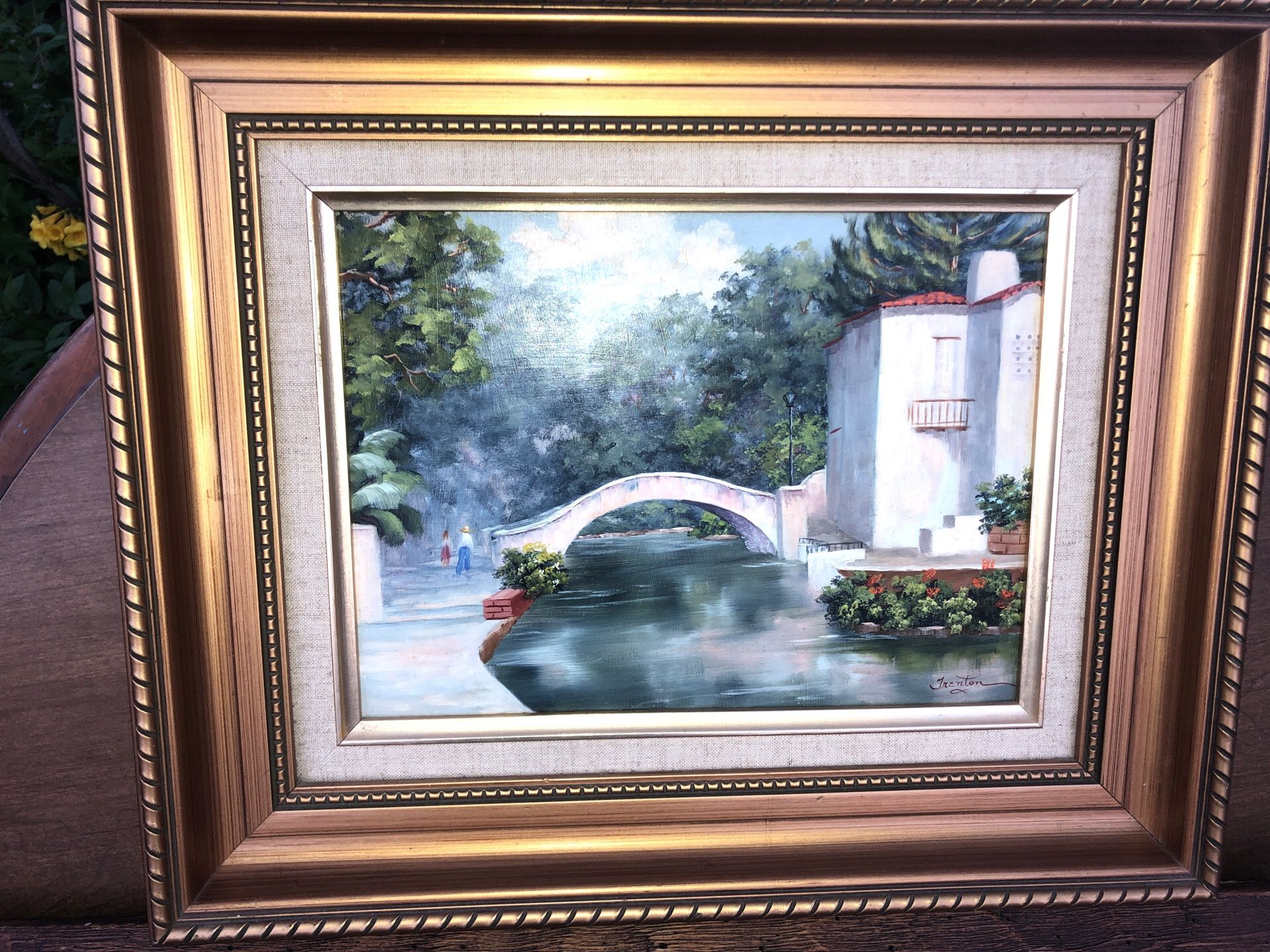 Local San Antonio Artist: Louise Kelly Trenton “San Antonio River Walk” oil on Masonite