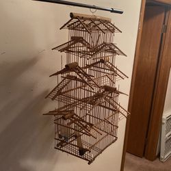 Vintage Pagoda Style Wooden Bird Cage