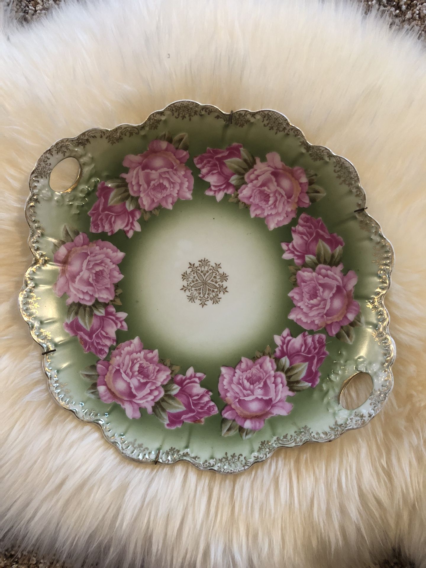 Antique Malmaison Bavaria Porcelain 12 Inch Handled Cake Plate