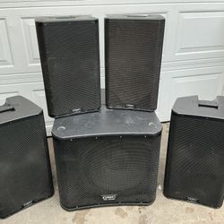 4) QSC Speakers And 1) Subwoofer