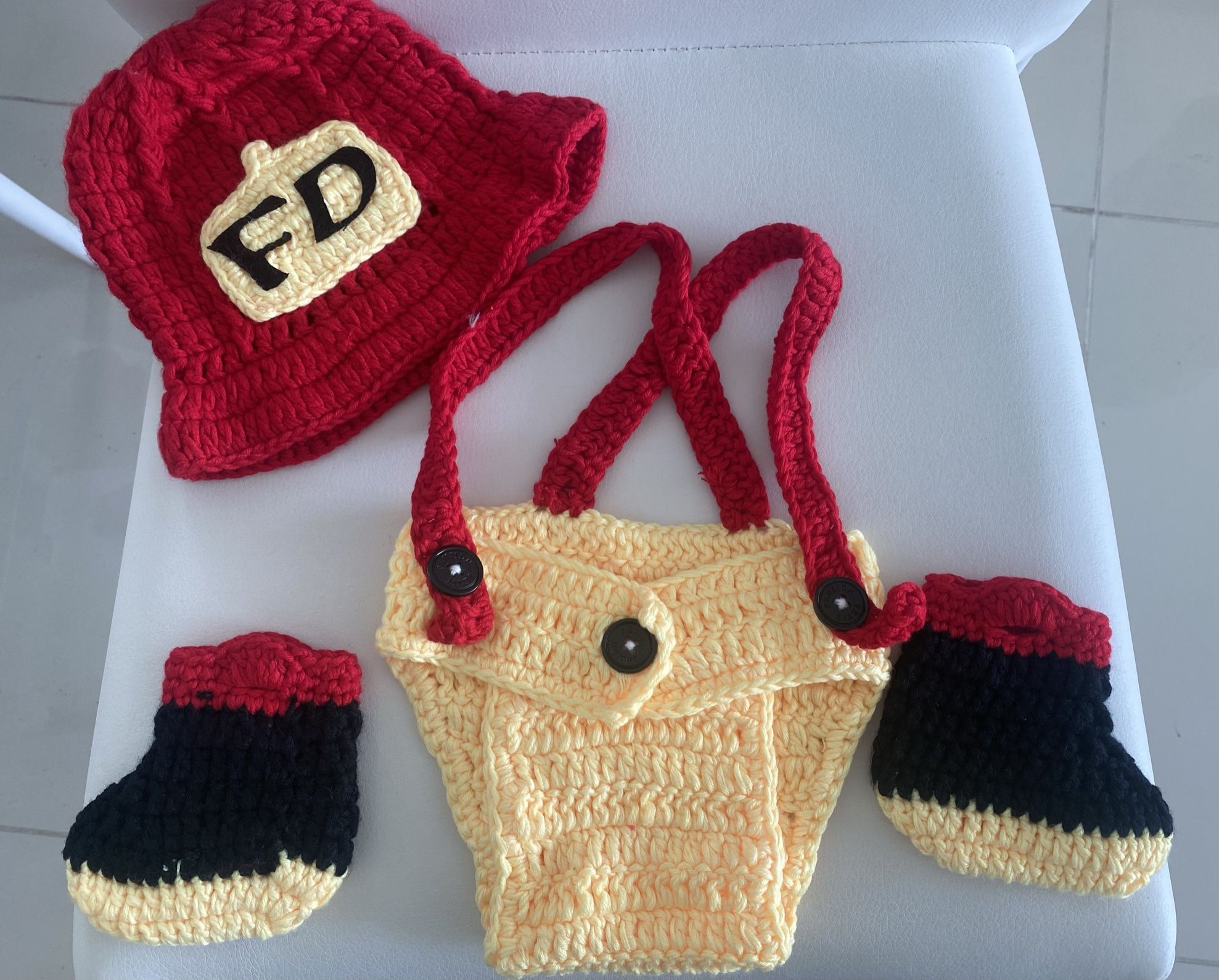 Pinbo Baby Boys Girls Photography Prop Crochet FD Fireman Hat Diaper Boots