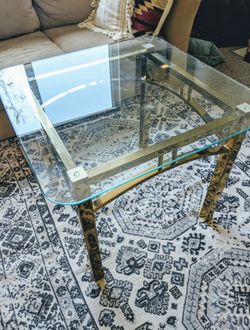 Vintage 70s Brass and Glass side coffee table