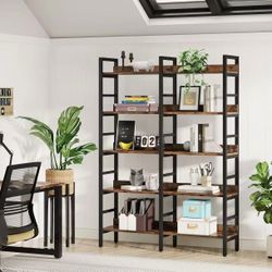 U0129 5-Tier Bookshelf, Double Wide Bookcase Storage Shelves Unit