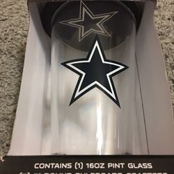 Dallas Cowboys Glass Pint Glass With 4 Coasters!