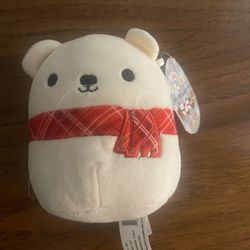 Squishmallow 5" Brooke The Polar Bear Red Scarf Plush Toy White 2018 Christmas