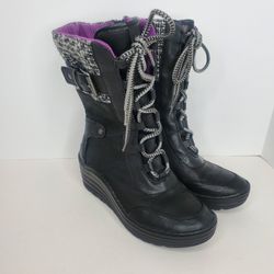 Bionica Garland Womens 6M Black Purple Classic Outdoor Leather Boots 