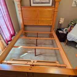 Queen Bed Frame With Two Storage Drawers At End Of Bed. Free Box Spring Included If Needed