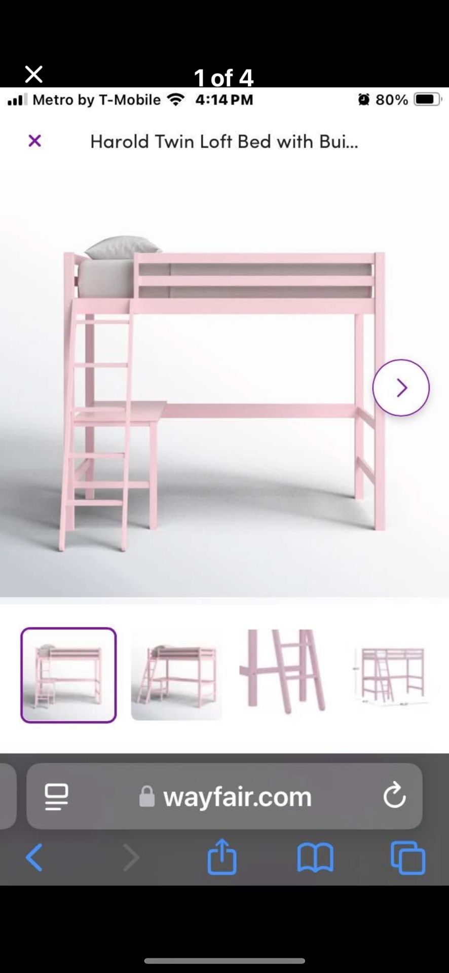Pink Harold Twin Loft Bed with Built-in-Desk 